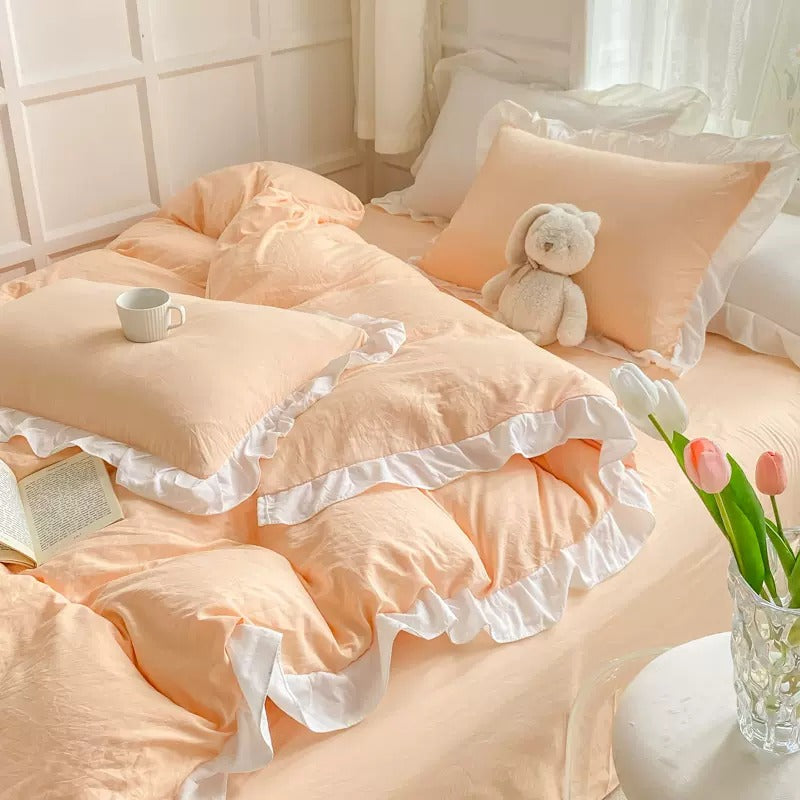 Qfdian Soft Crumpled Ruffle Bedding Set