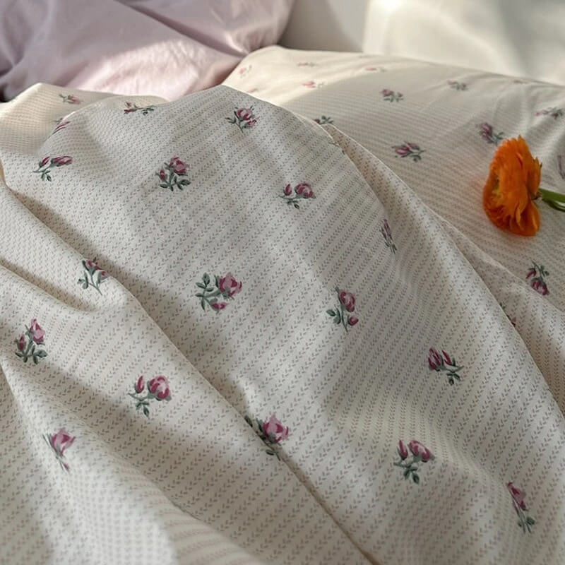 Qfdian Vintage Grandmacore Floral Print Bedding Set