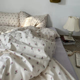 Qfdian Vintage Grandmacore Floral Print Bedding Set