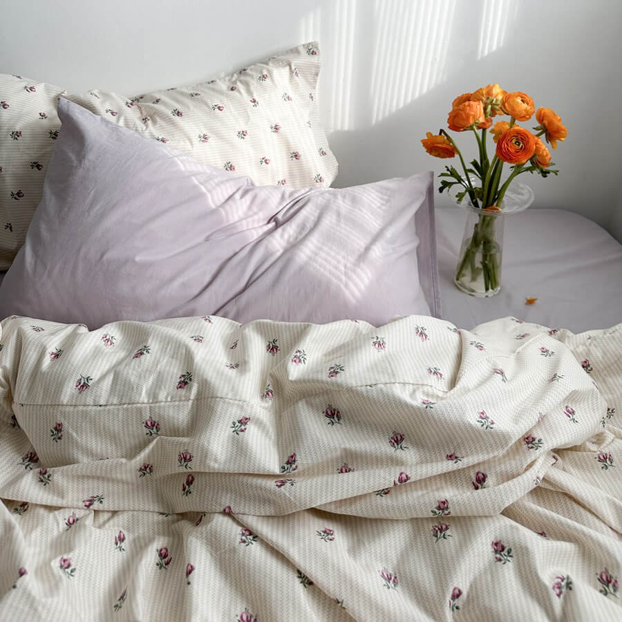 Qfdian Vintage Grandmacore Floral Print Bedding Set