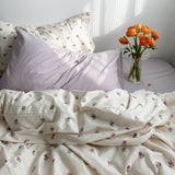 Qfdian Vintage Grandmacore Floral Print Bedding Set