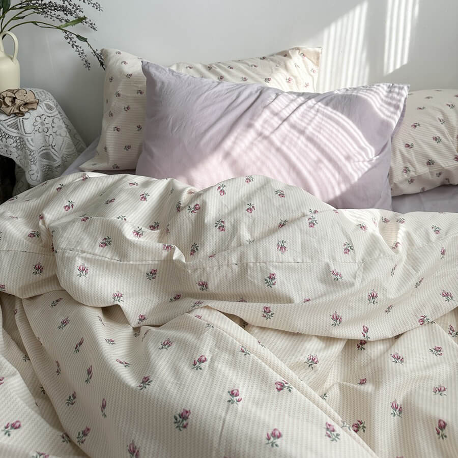 Qfdian Vintage Grandmacore Floral Print Bedding Set