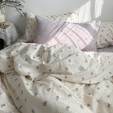 Qfdian Vintage Grandmacore Floral Print Bedding Set