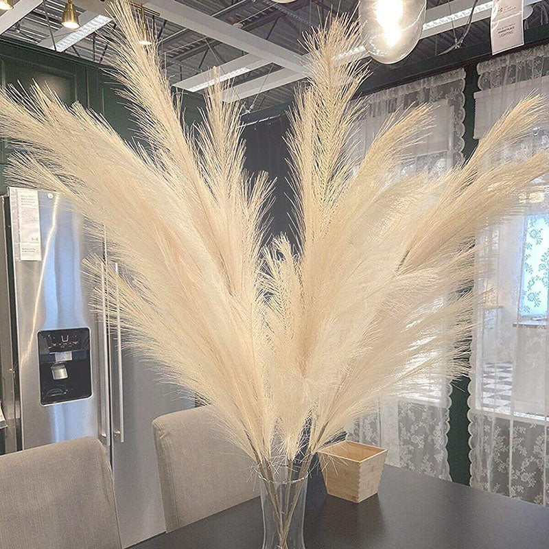 Qfdian 5Pcs 100cm Artificial Pampas Grass Bouquet DIY Vase New Year Holiday Wedding Party Home Decoration Plant Simulation Flower Reed