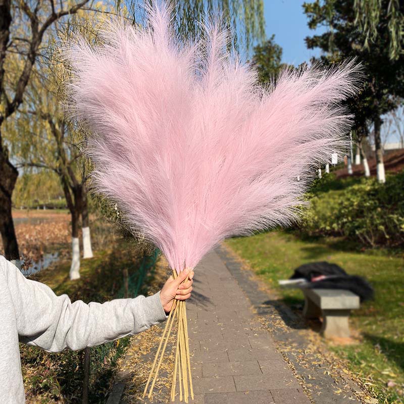 Qfdian 5Pcs 100cm Artificial Pampas Grass Bouquet DIY Vase New Year Holiday Wedding Party Home Decoration Plant Simulation Flower Reed