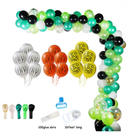 qfdian Jungle Safari Party Balloon Arch Kit Tropical Palm Leaf Green Latex Balloons Birthday Party Decoration Kids Wedding Party Supply