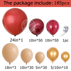 Qfdian 185pcs Burgundy Balloon Garland Arch Kit Metallic Gold Skin Latex Balloons Valentines Day Wedding Decorations Girl Party Supply