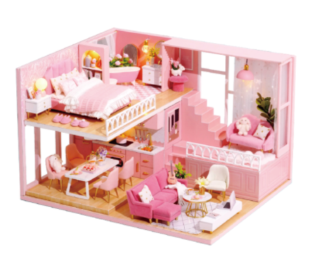 Qfdian  DIY Doll House Wooden Doll Houses Miniature Dollhouse Furniture Diorama Kit with LED Toys for Children Christmas Gift