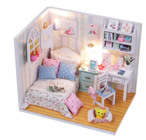 Qfdian Cutebee DIY DollHouse Kit Wooden Doll Houses Miniature Dollhouse Furniture Kit with LED Toys for children Christmas Gift TD16