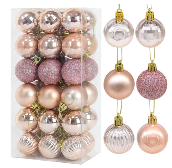 Qfdian valentines day decorations for the home hot sale new 36Pcs Rose Gold Plastic Christmas Balls Ornament 4cm Hang Pendant Ball Indoor New Year Xmas Tree Decor Home Christmas Decoration