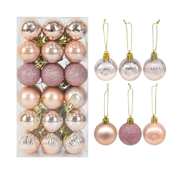 Qfdian valentines day decorations for the home hot sale new 36Pcs Rose Gold Plastic Christmas Balls Ornament 4cm Hang Pendant Ball Indoor New Year Xmas Tree Decor Home Christmas Decoration