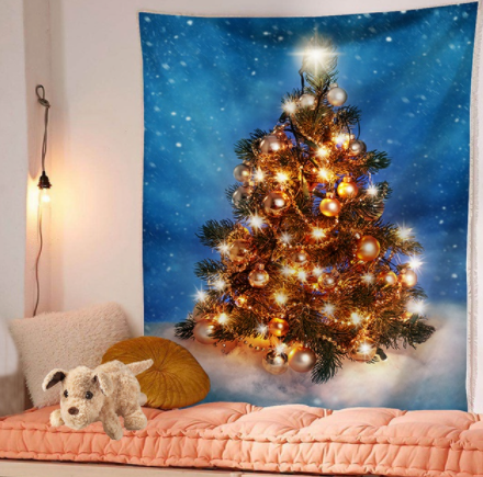 qfdian Wall Hanging Tapestry Gorgeous Christmas Tree Fireplace Stockings Gifts Tapestry for Bedroom Living Room Dorm