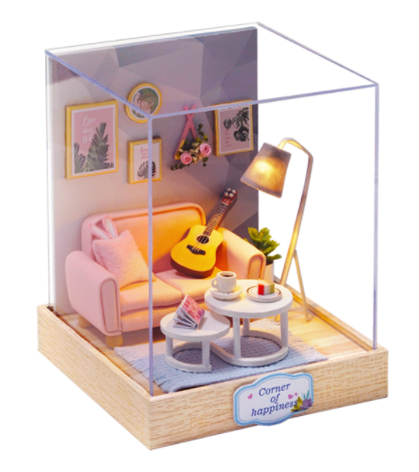 Qfdian  DIY Doll House Wooden Doll Houses Miniature Dollhouse Furniture Kit with LED Toys for Children Christmas Gift