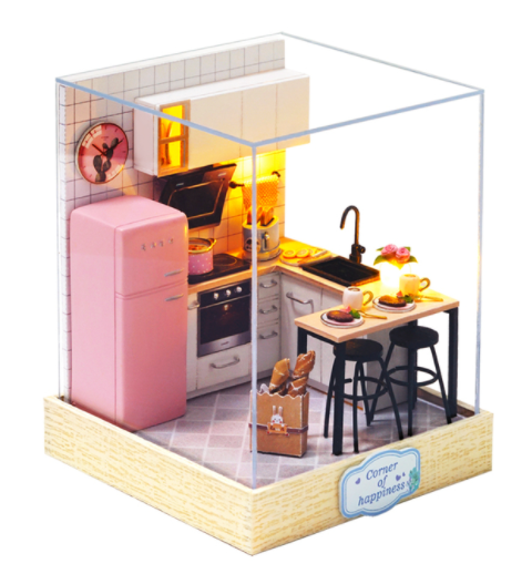 Qfdian  DIY Doll House Wooden Doll Houses Miniature Dollhouse Furniture Kit with LED Toys for Children Christmas Gift