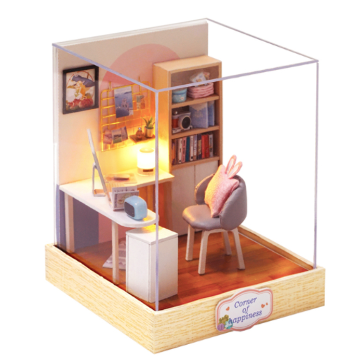 Qfdian  DIY Doll House Wooden Doll Houses Miniature Dollhouse Furniture Kit with LED Toys for Children Christmas Gift