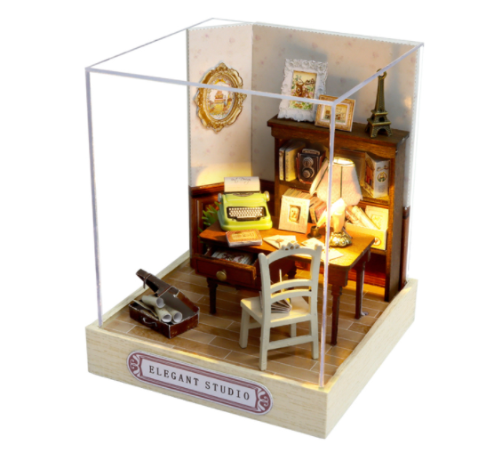 Qfdian  DIY Doll House Wooden Doll Houses Miniature Dollhouse Furniture Kit with LED Toys for Children Christmas Gift