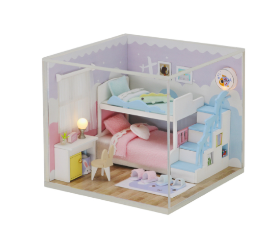 Qfdian  DIY Doll House Wooden Doll Houses Miniature Dollhouse Furniture Kit with LED Toys for Children Christmas Gift