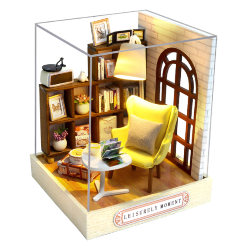 Qfdian  DIY Doll House Wooden Doll Houses Miniature Dollhouse Furniture Kit with LED Toys for Children Christmas Gift