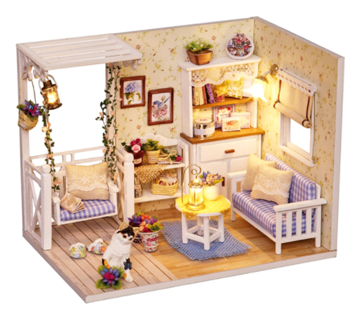 Qfdian  DIY Doll House Wooden Doll Houses Miniature Dollhouse Furniture Kit with LED Toys for Children Christmas Gift