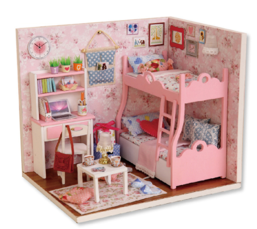 Qfdian  DIY Doll House Wooden Doll Houses Miniature Dollhouse Furniture Kit with LED Toys for Children Christmas Gift