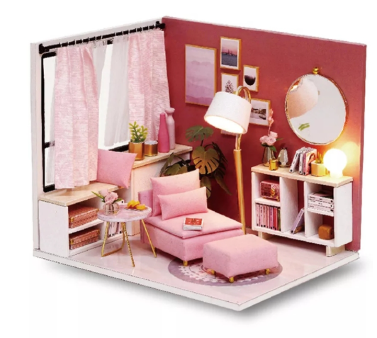 Qfdian  DIY Doll House Wooden Doll Houses Miniature Dollhouse Furniture Kit with LED Toys for Children Christmas Gift