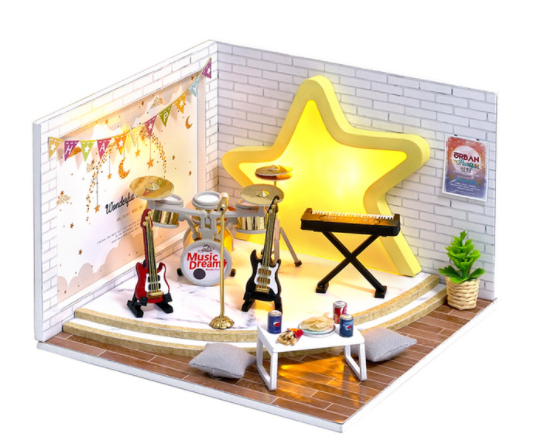 Qfdian  DIY Doll House Wooden Doll Houses Miniature Dollhouse Furniture Kit with LED Toys for Children Christmas Gift