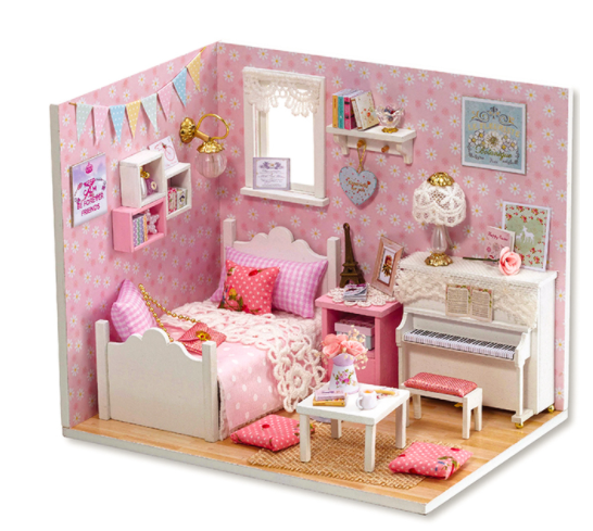 Qfdian  DIY Doll House Wooden Doll Houses Miniature Dollhouse Furniture Kit with LED Toys for Children Christmas Gift