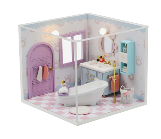 Qfdian  DIY Doll House Wooden Doll Houses Miniature Dollhouse Furniture Kit with LED Toys for Children Christmas Gift