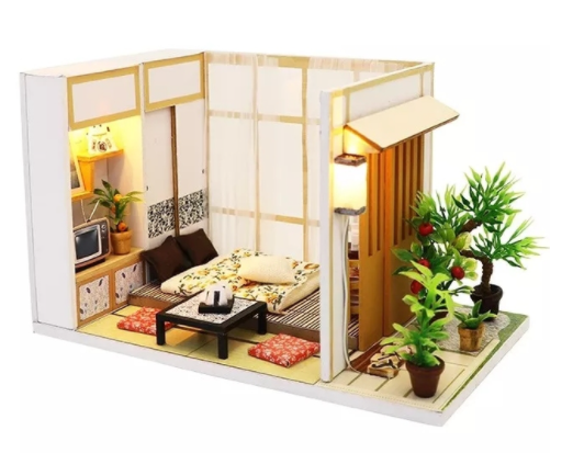 Qfdian  DIY Doll House Wooden Doll Houses Miniature Dollhouse Furniture Kit with LED Toys for Children Christmas Gift