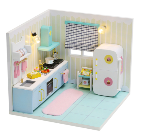 Qfdian  DIY Doll House Wooden Doll Houses Miniature Dollhouse Furniture Kit with LED Toys for Children Christmas Gift