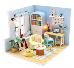 Qfdian  DIY Doll House Wooden Doll Houses Miniature Dollhouse Furniture Kit with LED Toys for Children Christmas Gift