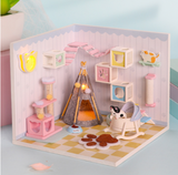 Qfdian  DIY Doll House Wooden Doll Houses Miniature Dollhouse Furniture Kit with LED Toys for Children Christmas Gift