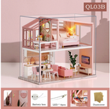 Qfdian gifts for women hot sale new DIY Dollhouse Kit Wooden Doll Houses Miniature Dollhouse Furniture Kit with LED Toys for children Christmas Gift QL02