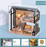 Qfdian gifts for women hot sale new DIY Dollhouse Kit Wooden Doll Houses Miniature Dollhouse Furniture Kit with LED Toys for children Christmas Gift QL02