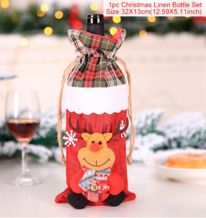 Qfdian Christmas Decorations for Home Santa Claus Wine Bottle Cover Snowman Stocking Gift Holders Xmas Navidad Decor New Year