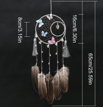 Qfdian  Christmas Handmade Love Heart Feather Pendents Wall Hanging Dream Net Catcher Dreamy Room Decoration Indian Culture Fairy Ornament