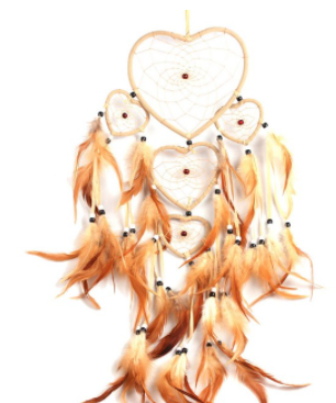 Qfdian  Christmas Handmade Love Heart Feather Pendents Wall Hanging Dream Net Catcher Dreamy Room Decoration Indian Culture Fairy Ornament