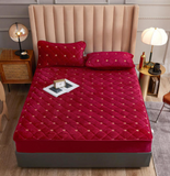 Qfdian Cozy apartment aesthetic Embroidery Coral Fleece Mattress Protector Fitted Sheet Style Cover for Mattress Solid Color Quilted Thick Soft Pad for Bed