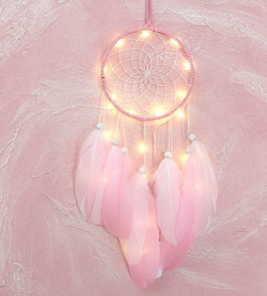 Qfdian valentines day gifts for her  Home decoration girl heart room pendant simple dream catcher small night light handmade lovely birthday gift Wedding decoration