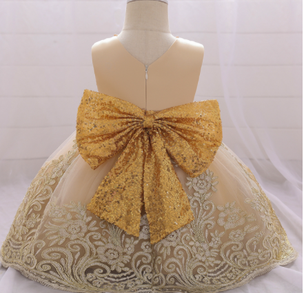 Qfdian Party gifts hot sale new Baby Girl Christmas Dress Kids Girl Lace Sequins Big Bow Wedding Dress For Girls Birthday Party Dresses Children Evening Clothes