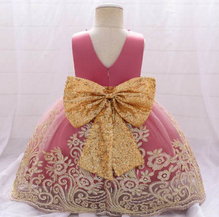 Qfdian Party gifts hot sale new Baby Girl Christmas Dress Kids Girl Lace Sequins Big Bow Wedding Dress For Girls Birthday Party Dresses Children Evening Clothes