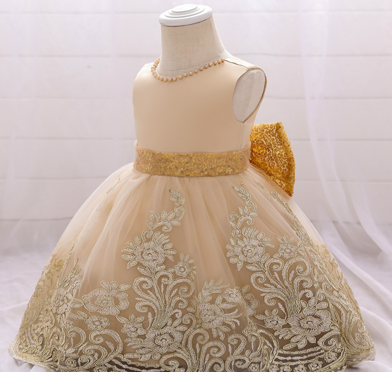 Qfdian Party gifts hot sale new Baby Girl Christmas Dress Kids Girl Lace Sequins Big Bow Wedding Dress For Girls Birthday Party Dresses Children Evening Clothes