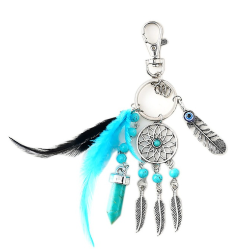 Qfdian Cozy apartment aesthetic hot sale new Mini Dream Catcher Keyring Metal Beaded Natural Feathers Handcraft Chic Keychain Hanging Ornaments Room Bedroom Wall Decoration