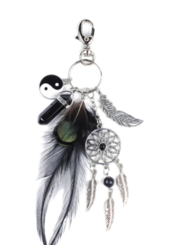 Qfdian Cozy apartment aesthetic hot sale new Mini Dream Catcher Keyring Metal Beaded Natural Feathers Handcraft Chic Keychain Hanging Ornaments Room Bedroom Wall Decoration