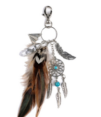 Qfdian Cozy apartment aesthetic hot sale new Mini Dream Catcher Keyring Metal Beaded Natural Feathers Handcraft Chic Keychain Hanging Ornaments Room Bedroom Wall Decoration