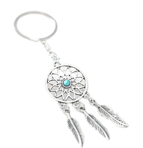 Qfdian Cozy apartment aesthetic hot sale new Mini Dream Catcher Keyring Metal Beaded Natural Feathers Handcraft Chic Keychain Hanging Ornaments Room Bedroom Wall Decoration