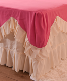 Qfdian Cozy apartment aesthetic hot sale new Lace Bed Skirt 4pcs Bedding Set Luxury Soft Bed Sheet Set Covers Solid Color Princess Style Home Textile Full Queen King Size