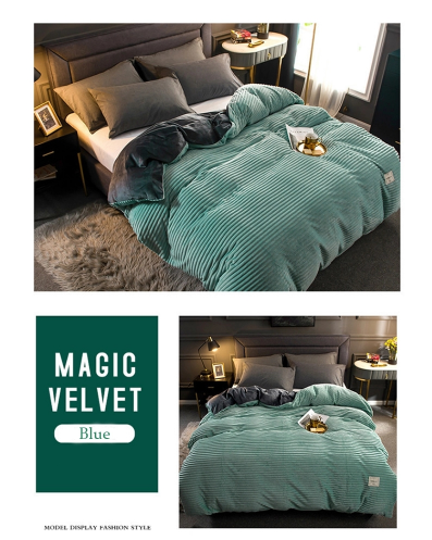 Qfdian Cozy apartment aesthetic Thicken Flannel Duvet Cover Solid Color Warm Coral Velvet Quilt Cover Modern Ultra Soft Luxury Comforter Covers Winter Bedding