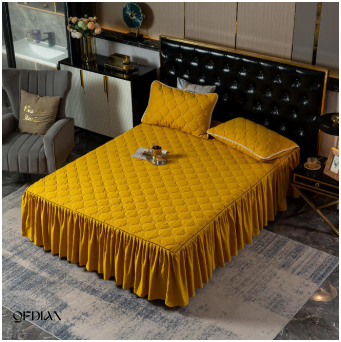 Qfdian  Christmas Princess Bedding Bed Skirt bedspread Pillowcases Winter Thick Warm Lace Bed Sheets Mattress Cover King Queen Size Bed Cover