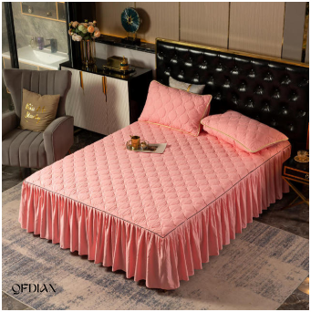 Qfdian  Christmas Princess Bedding Bed Skirt bedspread Pillowcases Winter Thick Warm Lace Bed Sheets Mattress Cover King Queen Size Bed Cover